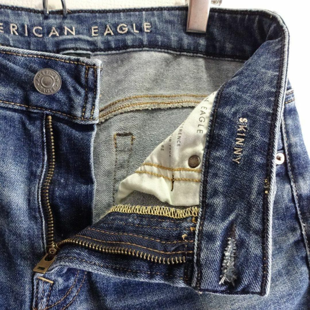 American Eagle(アメリカンイーグル)のアメリカンイーグル　スキニーデニム　W80cm　強ストレッチ　クラッシュリペア加 メンズのパンツ(デニム/ジーンズ)の商品写真