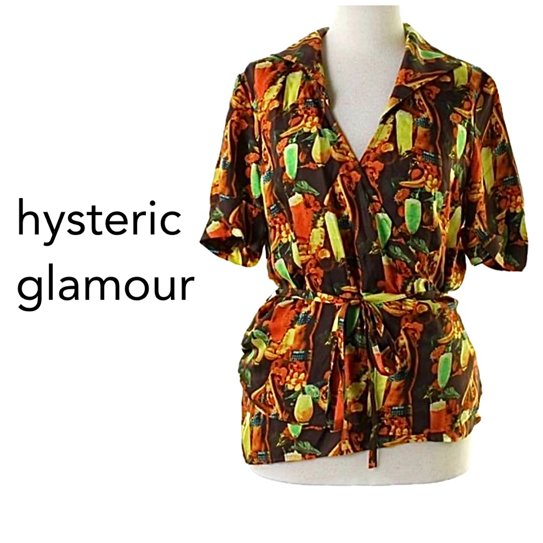 HYSTERIC GLAMOUR(ヒステリックグラマー)のヒステリックグラマー【美品】カクテル×girl 総柄 半袖 シャツ カットソー レディースのトップス(シャツ/ブラウス(半袖/袖なし))の商品写真