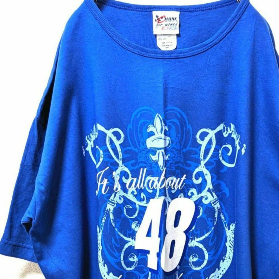 チェイスオーセンティックナスカージミージョンソン48 Tシャツブルー青色古着 メンズのトップス(Tシャツ/カットソー(半袖/袖なし))の商品写真