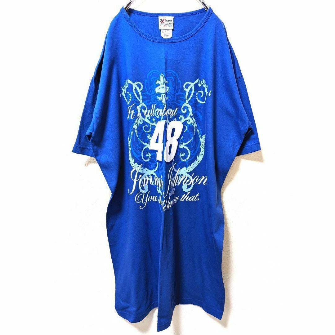 チェイスオーセンティックナスカージミージョンソン48 Tシャツブルー青色古着 メンズのトップス(Tシャツ/カットソー(半袖/袖なし))の商品写真