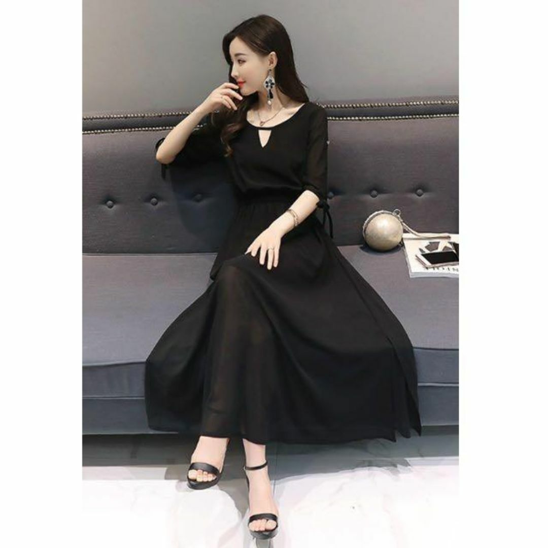 春　夏ワンピース ドレス ロング 結婚式 お呼ばれ 人気 フォーマル韓国2XL黒 レディースのフォーマル/ドレス(その他ドレス)の商品写真