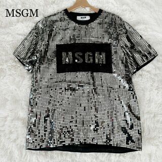 エムエスジイエム(MSGM)の美品 MSGM スパンコール Tシャツ カットソー 大きいサイズ42(Tシャツ(半袖/袖なし))
