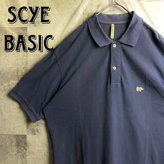 サイベーシックス(SCYE BASICS)の美品 ビッグサイズ サイベーシック 鹿子ポロシャツ 半袖 刺繍ロゴ 紺 XL(ポロシャツ)