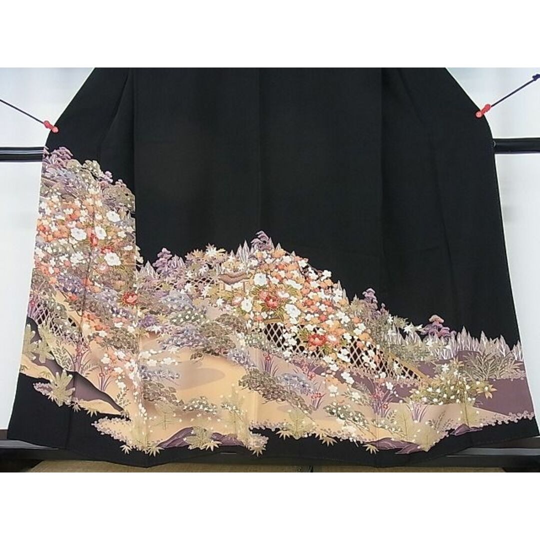 平和屋2■豪華黒留袖　友禅　草花文　逸品　DAAA7707sf レディースの水着/浴衣(着物)の商品写真