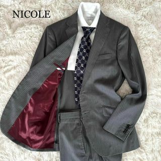 ニコル(NICOLE)の美品 ムッシュニコル 背抜き スーツ セットアップ 裏地エンジ ストライプ 48(その他)