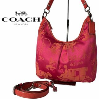 コーチ(COACH)の美品✨COACH キャリッジホース ホーボー バッグ ピンク(ショルダーバッグ)