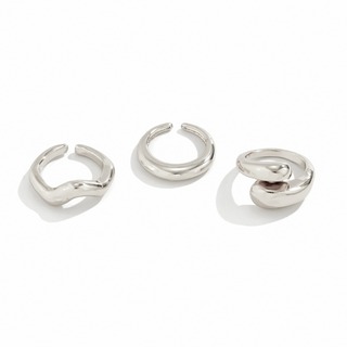 調節可能　３点　シルバーリング　シンプル　指輪　個性的　フリーサイズ　男女兼用(リング(指輪))