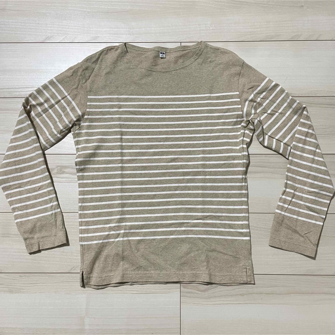 UNIQLO(ユニクロ)の大人気 ユニクロ UNIQLO ロンT S ロング 長袖 ボーダー ベージュ 白 メンズのトップス(Tシャツ/カットソー(七分/長袖))の商品写真