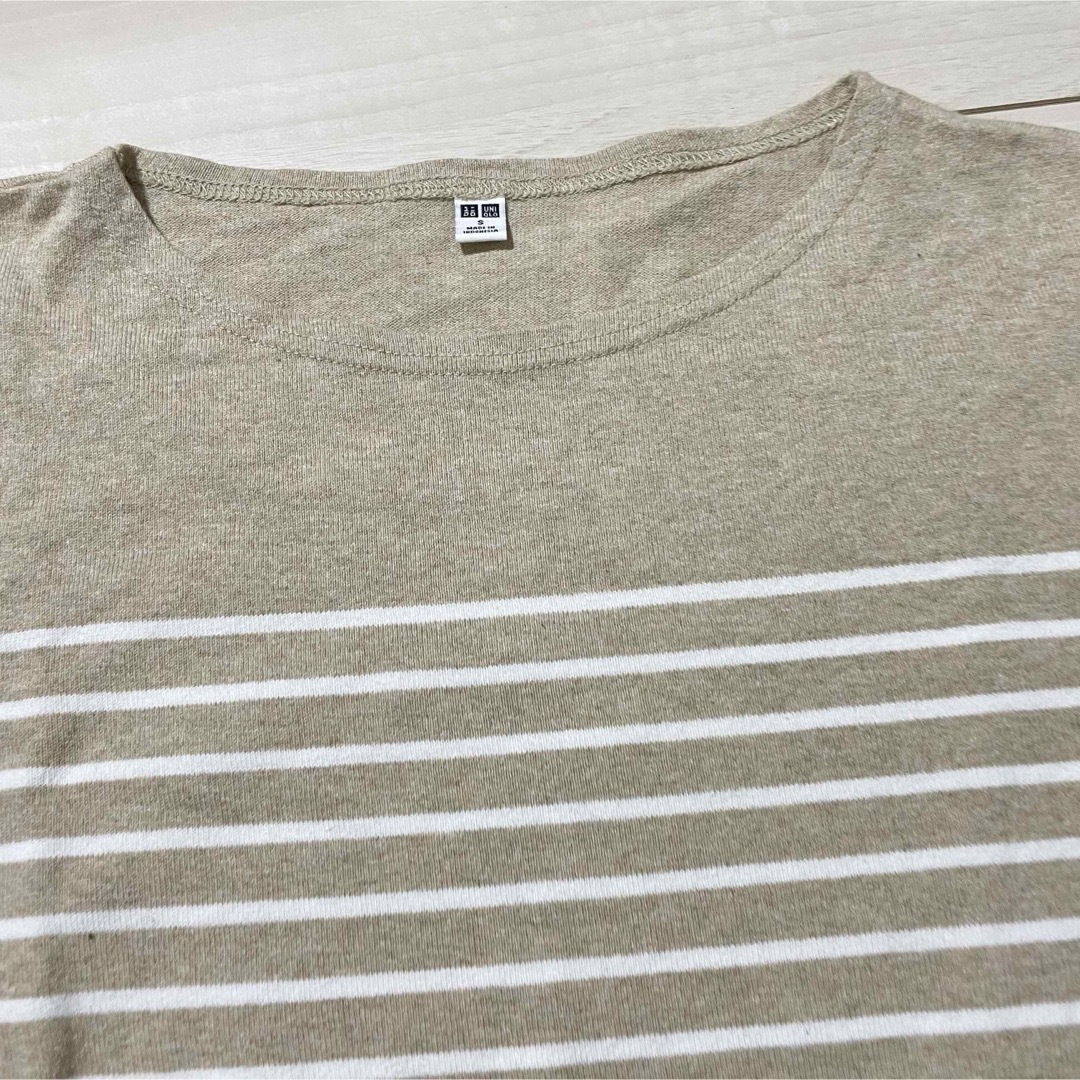 UNIQLO(ユニクロ)の大人気 ユニクロ UNIQLO ロンT S ロング 長袖 ボーダー ベージュ 白 メンズのトップス(Tシャツ/カットソー(七分/長袖))の商品写真