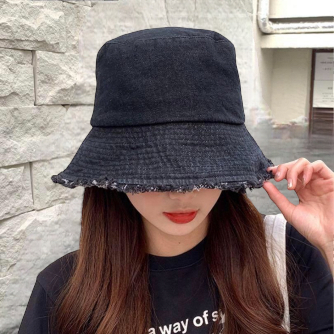 バケットハット バケハ フリンジ　レディース  ブラック　オシャレ 韓国 レディースの帽子(ハット)の商品写真