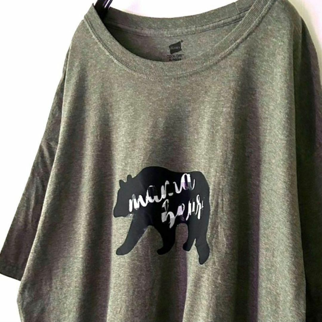 Hanes(ヘインズ)のヘインズ Hanes ベアー 熊 Tシャツ XL カーキ グリーン 緑 古着 メンズのトップス(Tシャツ/カットソー(半袖/袖なし))の商品写真