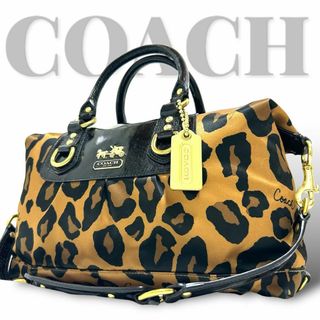 コーチ(COACH)の美品　コーチ　2way ショルダーバッグ　ハンドバッグ　レオパード　斜め掛け(ショルダーバッグ)