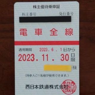 ★最新 西日本鉄道 西鉄 株主優待 乗車証 電車全線 定期 2024/11/30