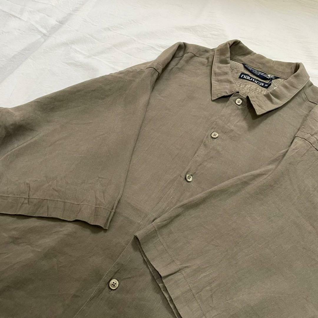 90s ノーティカ　リネンシャツ　レーヨン　半袖シャツ　半袖　シャツ　グレー メンズのトップス(シャツ)の商品写真