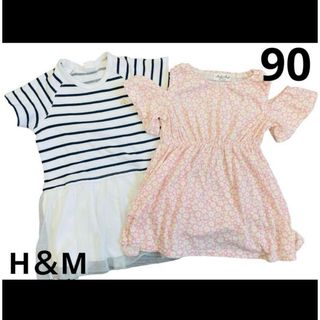 エイチアンドエム(H&M)の【H＆M】レース付き　ワンピース　花柄　半袖　肩出し　夏服　２枚セット　90(ワンピース)