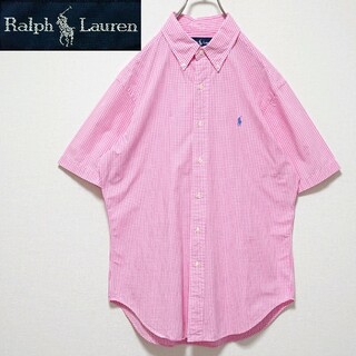 Ralph Lauren - 定番モデル ラルフローレン 刺繍 ロゴ ピンク チェック 柄 半袖 シャツ