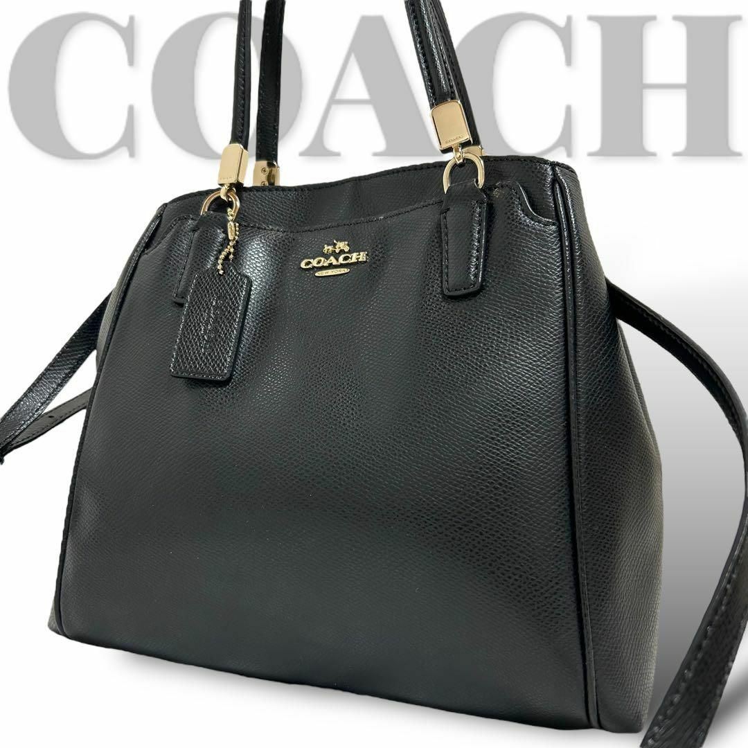 COACH(コーチ)の美品　コーチ　2way ショルダーバッグ　ハンドバッグ　レザー　黒　ブラック レディースのバッグ(ショルダーバッグ)の商品写真