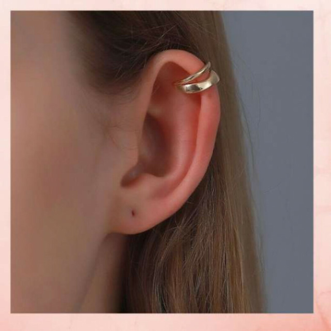 イヤーカフ ゴールド ダブルライン 変形  ウェーブイヤカフ 片耳用 レディースのアクセサリー(イヤーカフ)の商品写真