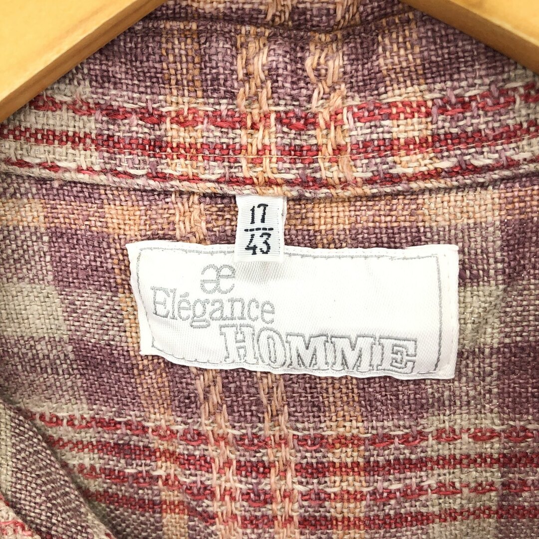 古着 ELEGANCE HOMME チェック柄 半袖 リネン ボタンダウンシャツ イタリア製 メンズL /eaa448298 メンズのトップス(シャツ)の商品写真