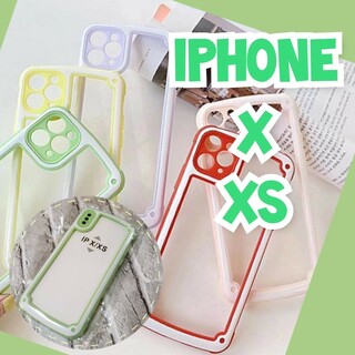 iPhoneX iPhoneXS グリーン ケース 大人気 シンプル フレーム(iPhoneケース)