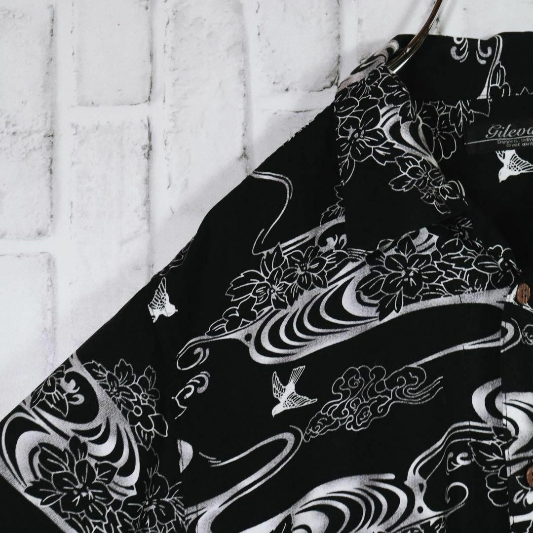 【おしゃれコーデ】和柄アロハシャツ レーヨン100% 水波紋 椿 レトロボタン メンズのトップス(シャツ)の商品写真