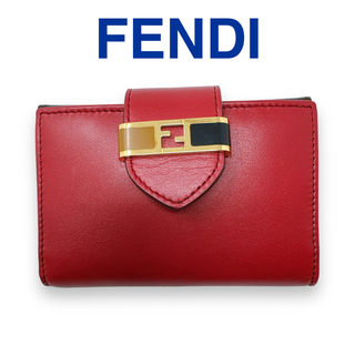 フェンディ(FENDI)のフェンディ 8M0289 二つ折り カードケース レザー レッド 赤 レディース(名刺入れ/定期入れ)