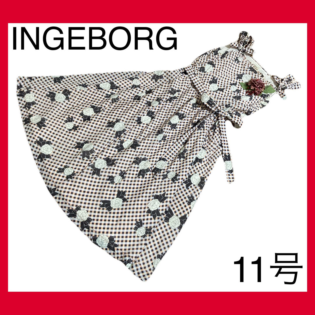 INGEBORG(インゲボルグ)のインゲボルグカメリアリボンギンガムチェックワンピースシルク レディースのワンピース(ロングワンピース/マキシワンピース)の商品写真