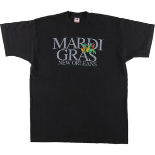 フルーツオブザルーム(FRUIT OF THE LOOM)の古着 90年代 フルーツオブザルーム FRUIT OF THE LOOM mardi gras new orleans ニューオーリンズマルディグラ プリントTシャツ USA製 メンズXL ヴィンテージ /eaa448521(Tシャツ/カットソー(半袖/袖なし))