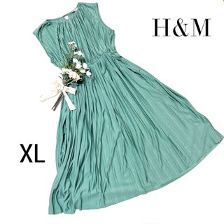 エイチアンドエム(H&M)のH&M ワンピース　グリーン　XL  ロング丈　マキシ丈ワンピース　ノースリーブ(ロングワンピース/マキシワンピース)