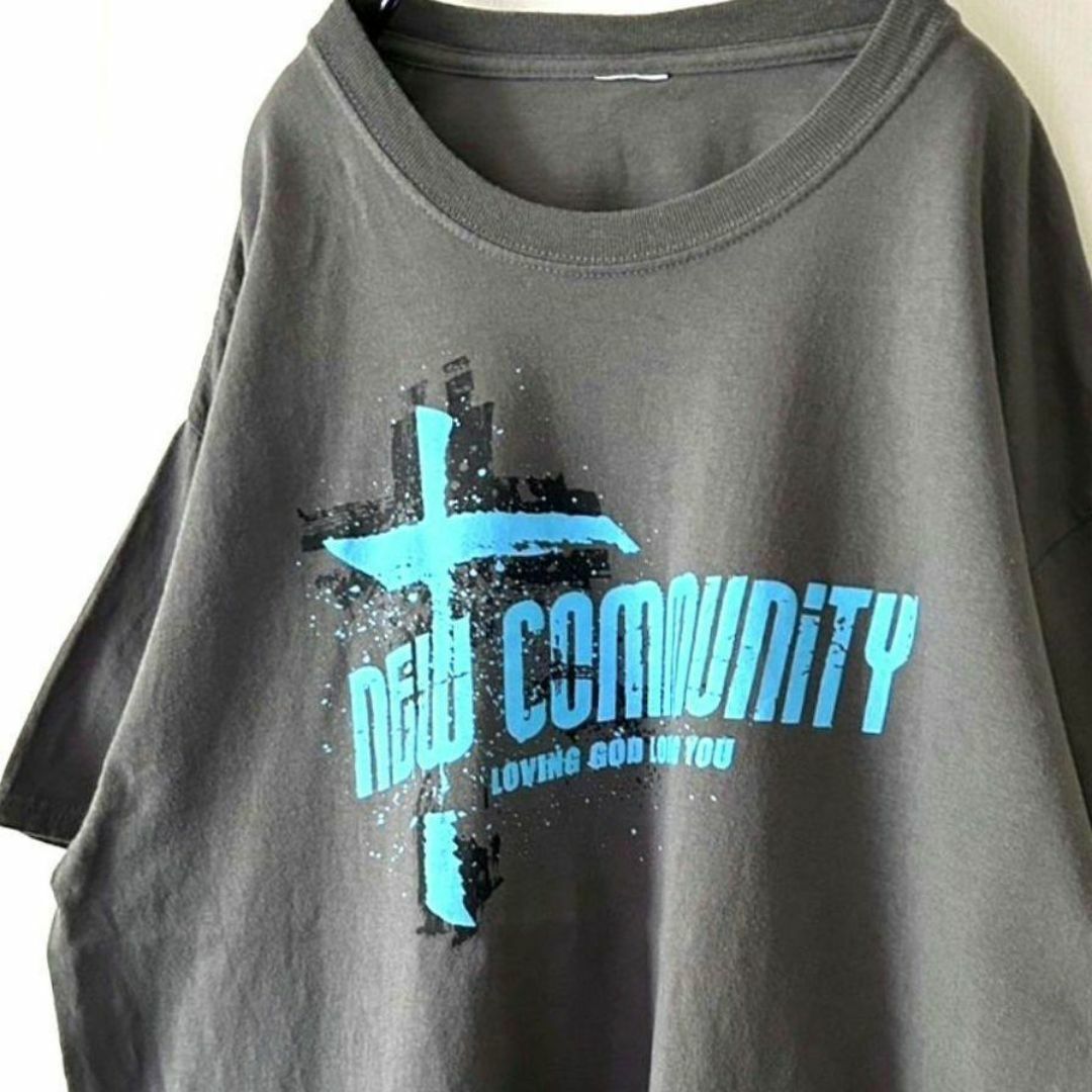 DEW COMMUNITY LOVING GOD Tシャツ グレー 古着 メンズのトップス(Tシャツ/カットソー(半袖/袖なし))の商品写真