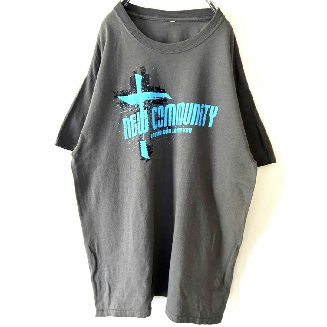 DEW COMMUNITY LOVING GOD Tシャツ グレー 古着 メンズのトップス(Tシャツ/カットソー(半袖/袖なし))の商品写真