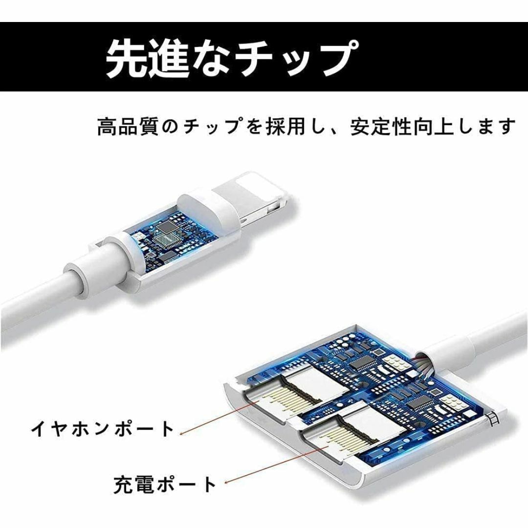 iPhone イヤホン 変換ケーブル 2in1 二股 ライトニング 増設 m1h スマホ/家電/カメラのスマートフォン/携帯電話(バッテリー/充電器)の商品写真