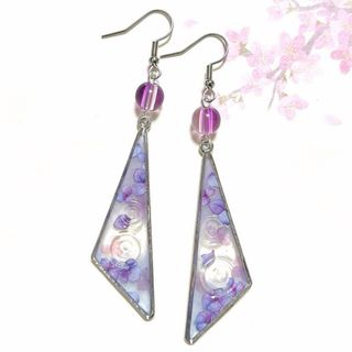 着物 浴衣にも♡和風 和柄 雨と紫陽花ピアス イヤリング(ピアス)