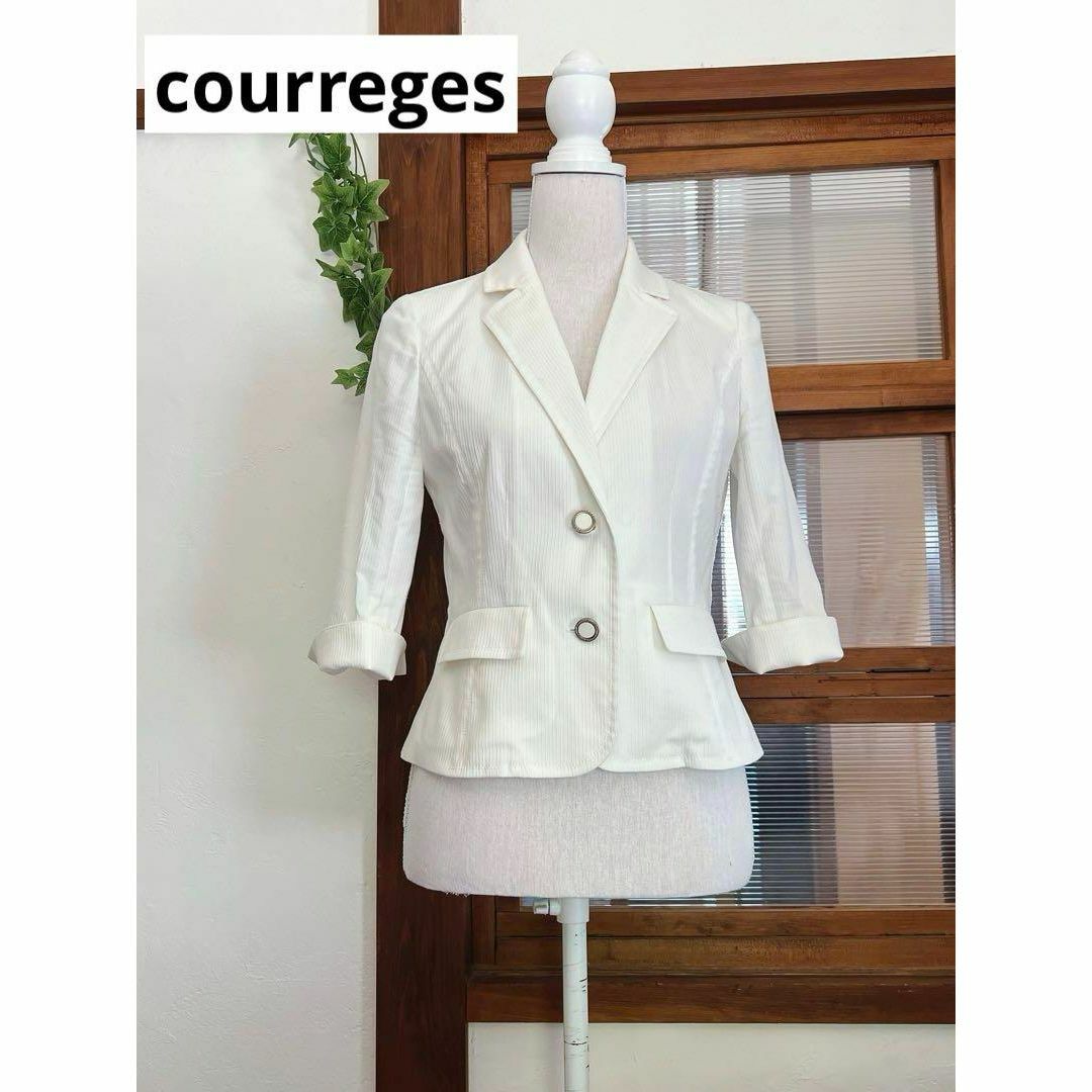 Courreges(クレージュ)のクレージュcourreges きれいめテーラードジャケット 5分袖 ホワイト レディースのジャケット/アウター(テーラードジャケット)の商品写真