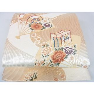 平和屋2■六通柄袋帯　扇面鼓御所車花文　金糸　逸品　DAAB2735az(帯)