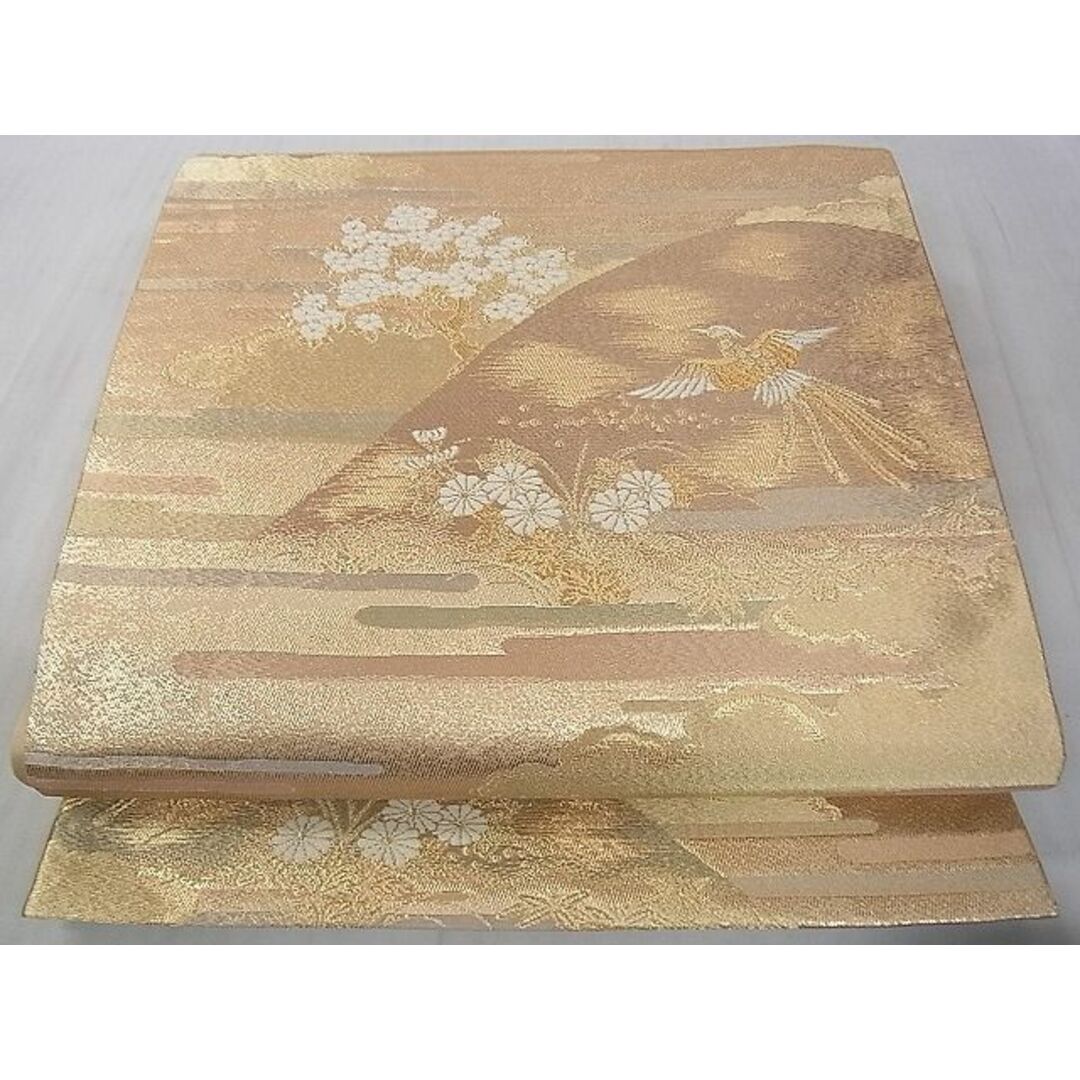 平和屋2◎六通柄袋帯　花鳥風景文　金糸　逸品　DAAB0836ud レディースの水着/浴衣(帯)の商品写真