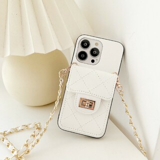 S79★★iPhone14proケース ホワイト ポケット ショルダー TPU(iPhoneケース)