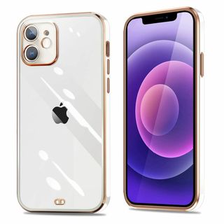 【色: エレガント白】iPhone12 ケース クリア メッキ加工 耐衝撃 透明(その他)