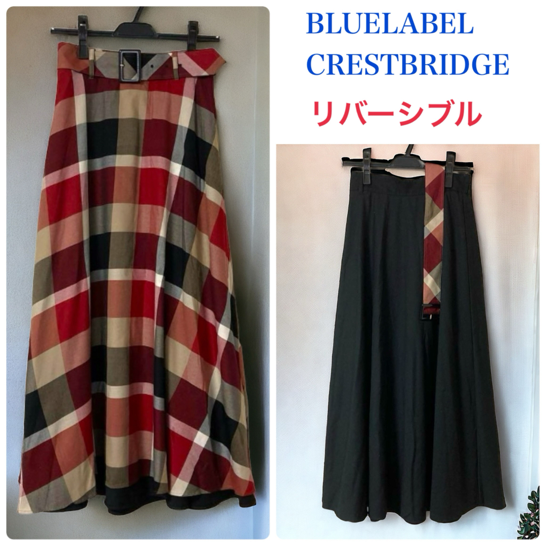 BLUE LABEL CRESTBRIDGE(ブルーレーベルクレストブリッジ)のブルーレーベルクレストブリッジ　ロング丈　チェックリバーシブルスカート　34 赤 レディースのスカート(ロングスカート)の商品写真