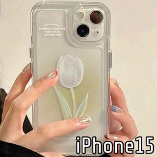 iPhone15 ケース チューリップ 花柄 クリア かわいい 韓国(iPhoneケース)