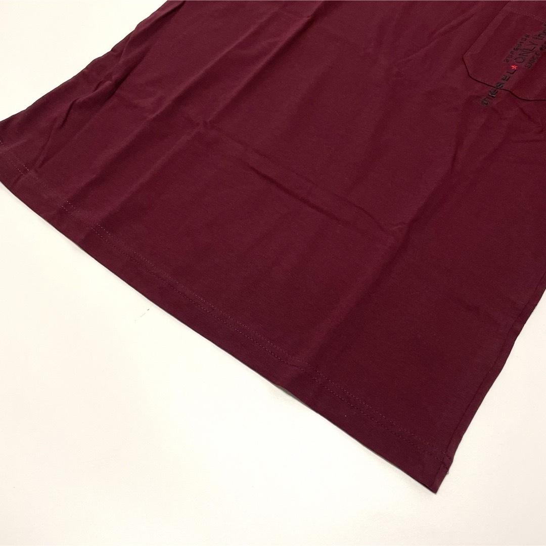 DIESEL(ディーゼル)の【新品】XS ディーゼル Tシャツ 半袖 刺繍ロゴ 胸ポケット ワインレッド 赤 メンズのトップス(Tシャツ/カットソー(半袖/袖なし))の商品写真