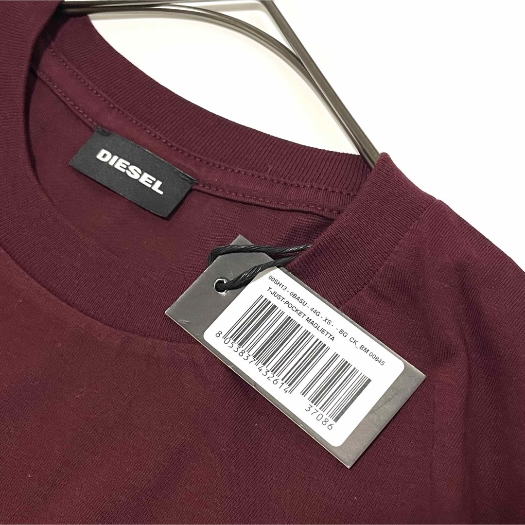 DIESEL(ディーゼル)の【新品】XS ディーゼル Tシャツ 半袖 刺繍ロゴ 胸ポケット ワインレッド 赤 メンズのトップス(Tシャツ/カットソー(半袖/袖なし))の商品写真