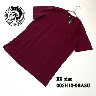 【新品】XS ディーゼル Tシャツ 半袖 刺繍ロゴ 胸ポケット ワインレッド 赤