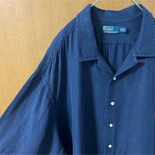 ポロラルフローレン(POLO RALPH LAUREN)の【レアサイズ】90s ラルフローレン オープンカラー  ネイビー ビッグシャツ(シャツ)