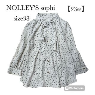 NOLLEY'S sophi - ノーリーズ　ジョーゼットボウタイブラウス　38 総柄　日本製　白　ホワイト