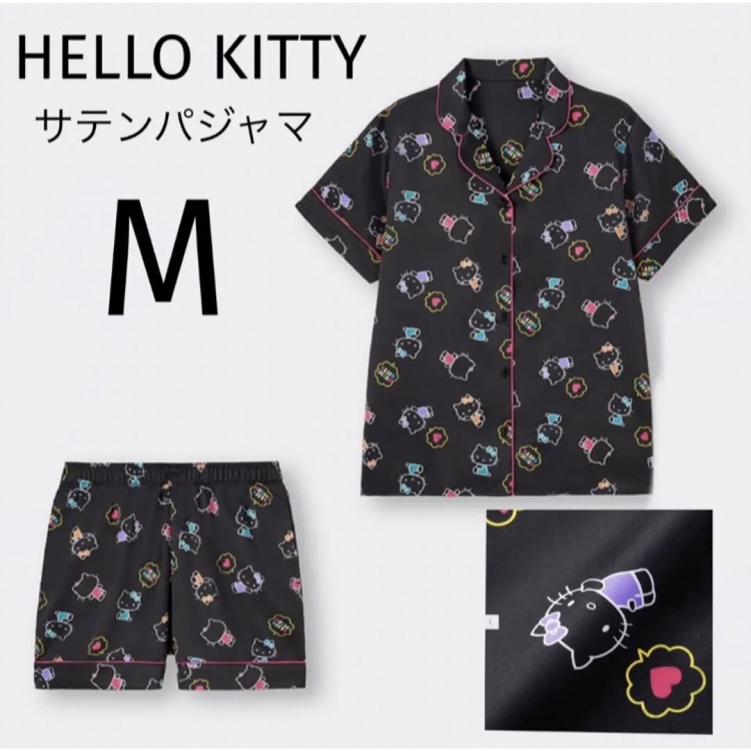 GU(ジーユー)のGU サテンパジャマ(半袖&ショートパンツ) HELLO KITTY M レディースのルームウェア/パジャマ(パジャマ)の商品写真