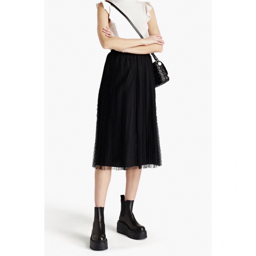 RED VALENTINO(レッドヴァレンティノ)のレッドバレンティノ ドットチュールスカート ブラック REDVALENTINO レディースのスカート(ひざ丈スカート)の商品写真