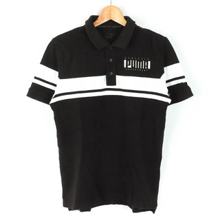 PUMA - プーマ ポロシャツ トップス 半袖 ボーダー柄 ゴルフウエア コットン メンズ Sサイズ 黒×白 PUMA