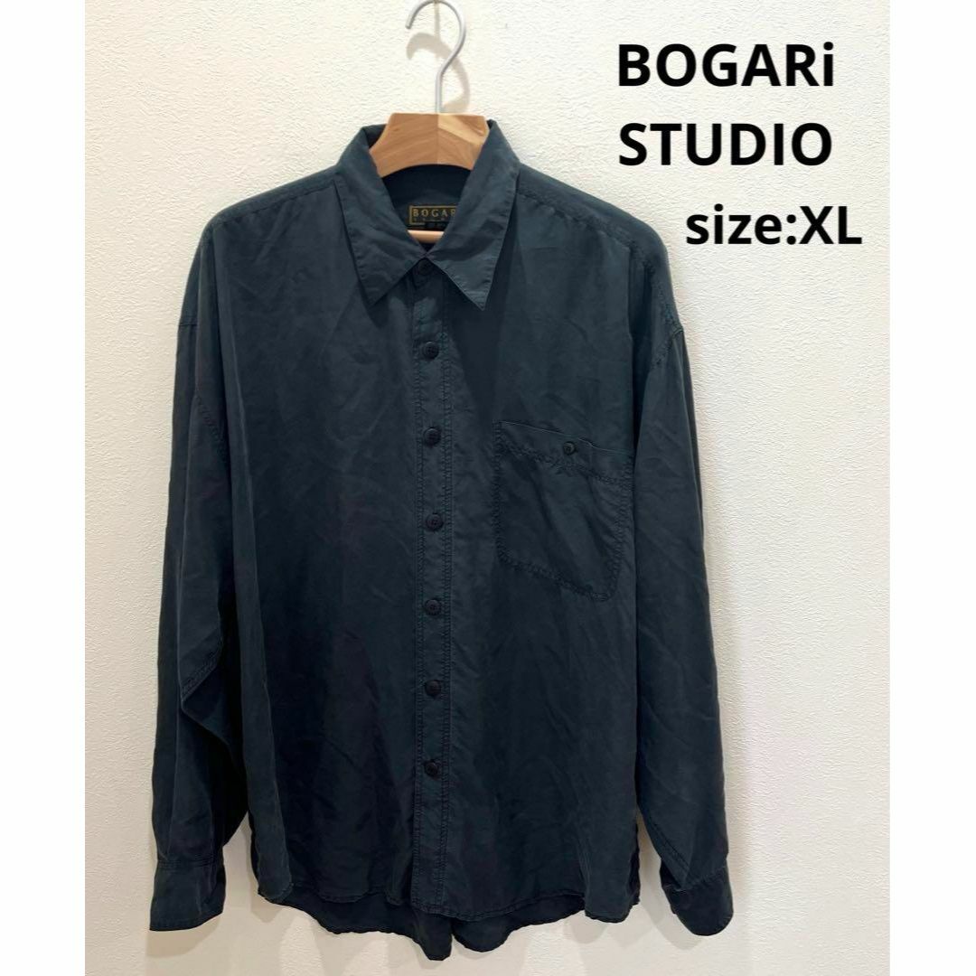 BOGARi STUDIO シャツ 長袖 シルク ブラック メンズ ヴィンテージ メンズのトップス(シャツ)の商品写真