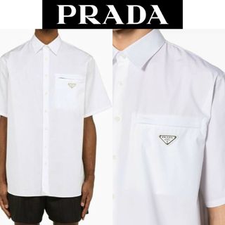 プラダ(PRADA)の定価16万 プラダ 白シャツ L トライアングル ロゴプレート ホワイト バッグ(シャツ)